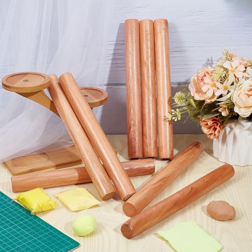 OLYCRAFT 8pcs Wood Rolling Pins 10 inch Clay Rolling Pins 1.1 inch Diameter Classic Wooden Rolling Pins Natural Wood Texture Rollers Wood Clay Roller for Clay Modeling Pottery Tools - size: 10 inch