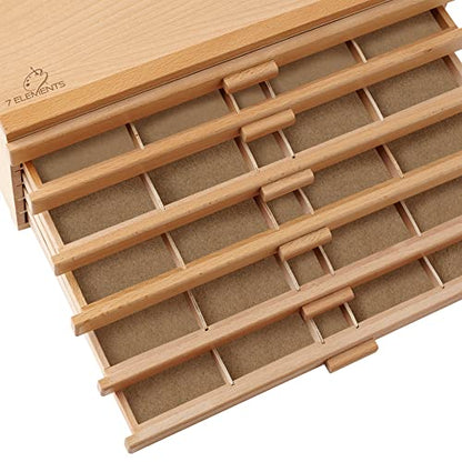 7 Elements 12 Drawer Wooden Artist Storage Supply Box for Pastels, Pencils, Pens, Markers, Brushes and Tools - size: 12-Drawer