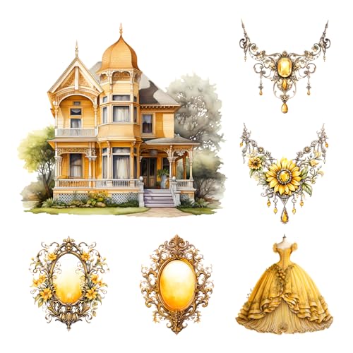 XERE 84 Pcs Yellow Victorian Era Scrapbook Stickers Set, Aesthetic Sticker for Scrapbooking and Journaling, Junk Journal Supplies, Bullet Journals Materials, Planner Arts Craft Collage Supplies - color: Yellow