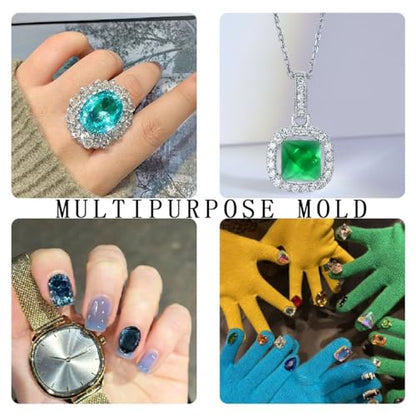 KuuGuu 4 PCS Gemstone Silicone Mold Clear Resin Molds Jewelry Casting Molds for Making DIY Crafting, Earring, Pendant, Studs Jewelry Epoxy Crafting Projects