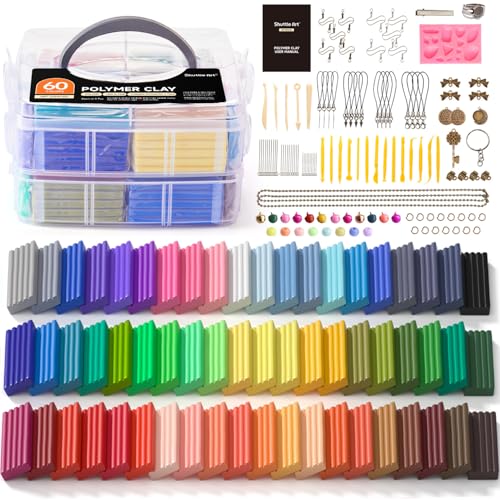 Shuttle Art Polymer Clay Kit, 60 Colors Oven Bake Clay for Kids, 19 Sculpting Tools, 16 Accessories, Non-Sticky, Non-Toxic DIY Crafts for Kids Adults - color: 60 Colors