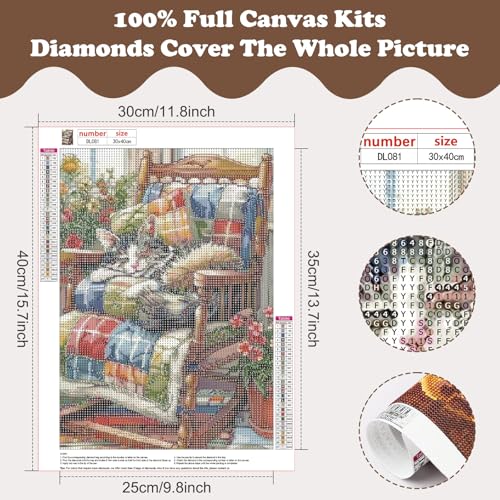 SENQAO Cat Diamond Art Kits for Adults, Cat Diamond Painting Kit for Beginners, Round 5D DIY Diamond Dots, Full Drill Painting Kit Art and Crafts for Adults Home Wall Decor 12x16inch - color: cat