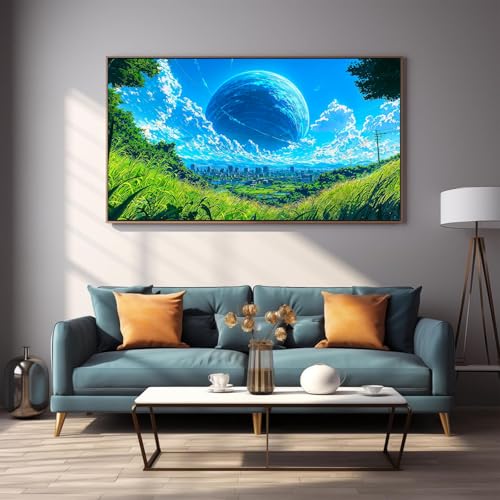 DDGEMART 5D Diamond Painting Kit for Adults, Full Drill Fantasy Horizon Giant Planet Cityscape Sci-Fi Art for Beginners, Large Horizontal 28x16 inch - color: Fantasy Horizon