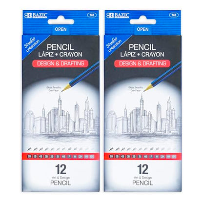 BAZIC PRODUCTS Drawing Drafting Pencils, 6B to 6H Graphite, 2-Pack | graphite grades 6B to 6H, sketching, shading, fine art, technical drawing, design work - size: 1 Count (Pack of 2)