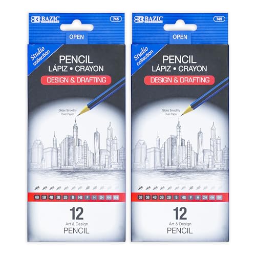 BAZIC PRODUCTS Drawing Drafting Pencils, 6B to 6H Graphite, 2-Pack | graphite grades 6B to 6H, sketching, shading, fine art, technical drawing, design work - size: 1 Count (Pack of 2)