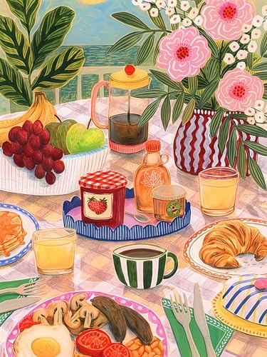 BYGFHLYW Vintage Floral Afternoon Tea Diamond Art Painting Kits for Adults | Full Drill 5D DIY Diamond Art Kit, Flower Tea Party for Kitchen Dining Room Wall Decor 12x16 Inch - color: KM1090-1