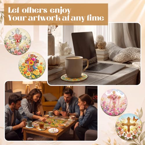 Reallnaive 77 Pcs Cross Coasters Painting Kit, 20 Set Christian Wooden Drink Coasters 4 Inch with Holder & Markers Boho DIY Crafts for Adults, Women, Hobby, Color Your Own Art Craft Supplies - style: Christian