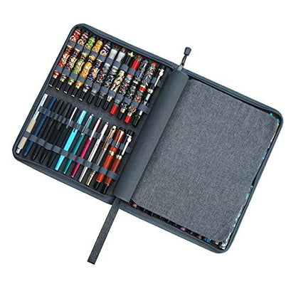 erofa 48 Slots Gray Fountain Pen Case, Canvas Pen Holder Display Pouch Bag Storage Large Capacity Water Resistant - color: Gray-Canvas