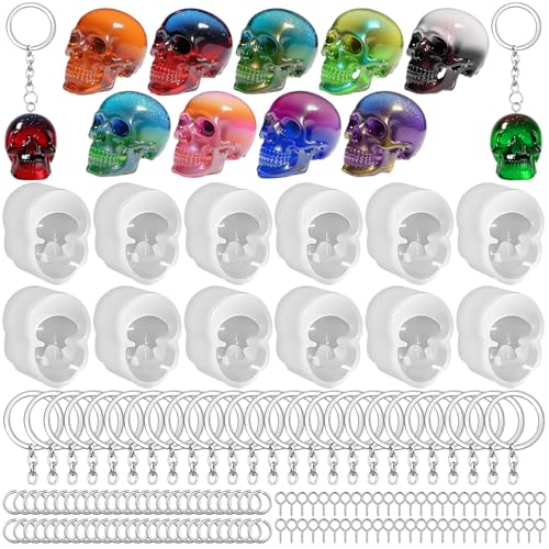 12 PCS Mini Skull Resin Molds, Little Skull Molds 12 Pcs Key Ring Accessory | Epoxy Resin Casting Mold for Home and Halloween Decoration - color: Mini Skull white