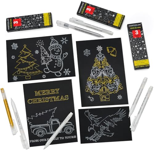 MARTCOLOR Gold Silver White Gel Pens, 3 Pack 0.5mm Fine Point Gel ink Pens | Opaque Archival Ink Pen for Black Paper Drawing, Art Highlight, Illustration, Bullet Journaling, Card Making & DIY Projects - style: Gold Silver White - 0.5mm