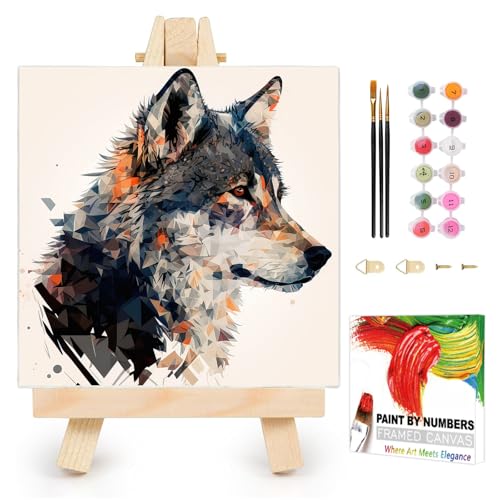 AUKELHJ Framed Paint by Numbers Kit for Adults, Wolf, 10x10 inch - color: 02-Wolf