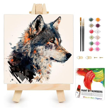 AUKELHJ Framed Paint by Numbers Kit for Adults, Wolf, 10x10 inch - color: 02-Wolf