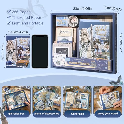 miikoul Vintage Scrapbooking Supplies Kit for Teen Girl Kid Women Diy Gift - color: Blue Travel
