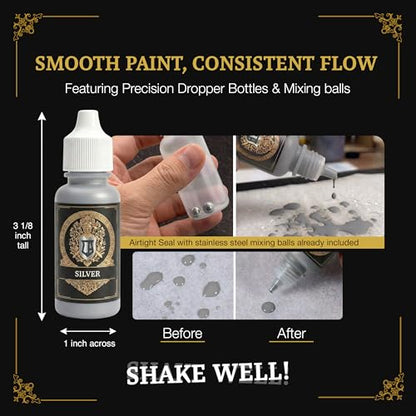 Ludus Bellum Miniature Paint Silver Color 18ml Precision Dropper Bottle | Professional Acrylic Paint for Miniatures & Models, Provides Quality Acrylic Tones and Shades for Warhammer 40K D&D Figures - color: Silver