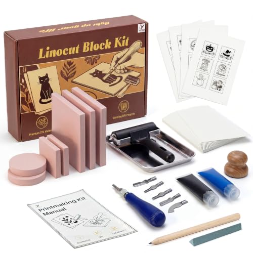 YIPLED 39-Piece Linoleum Carving Tools for Printmaking | Linocut Kit for Beginners – Stamp Carving Set with Lino Tools, Rubber Blocks, Inks & Manual for DIY Cards, Custom Stamp - color: kit-39