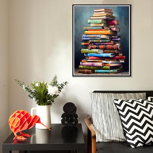 Ausanrl Paint by Numbers Framed Canvas with Wooden Easel-Books Paint by Number Adult,Paint by Number with Frame,Canvas Paint by Numbers for Adults,Gifts and Home Wall Decor 12x16inch - color: Books