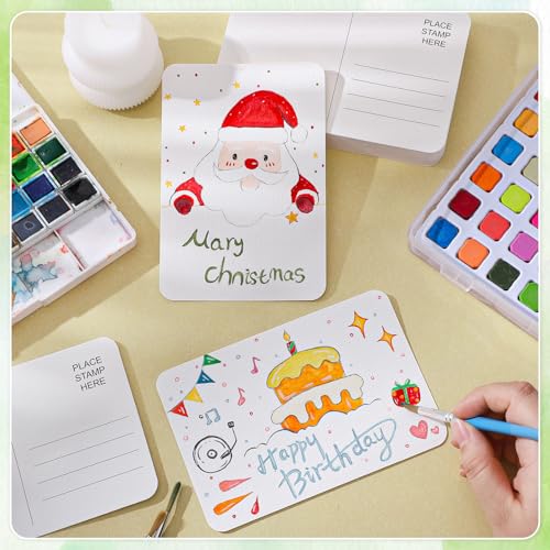 Prudiut 50 Pack Watercolor Postcards, 4x6 Inch, 140Lb Cotton Paper | Blank Mailing Cards for Painting, Invitations and Diy; Absorbent Cotton Paper, Durable Texture, Ideal for Kids and Adults