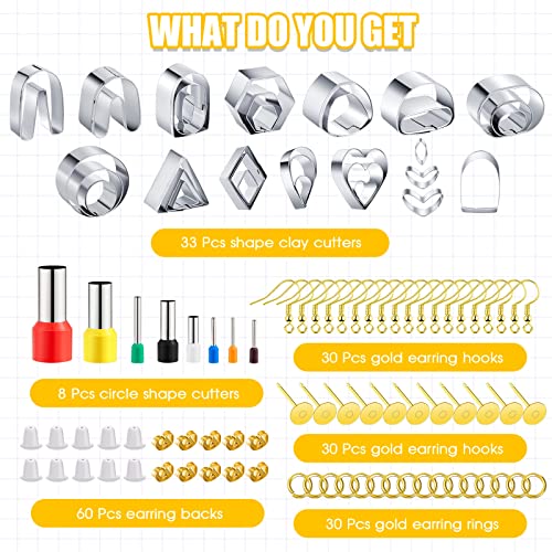 Amylove 72 Pieces Polymer Clay Roller Tools Machine Clay Conditioning Machine Polymer Clay Cutter Kit with Shapes Stainless Steel Clay Earring Cutters Earring Hooks Accessories for Clay Earring Making