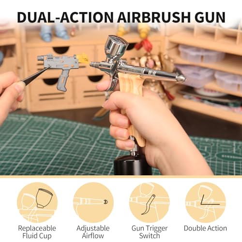 Airbrush Guns for Painting, Double Action Trigger Airbrush Kit with 0.3mm/0.5mm/0.8mm Needles/Nozzle Sets, Replaceable Fluid Cup, Airbrush Spray Set for Painting Nails Cake Tattoo - color: W001-Burlywood