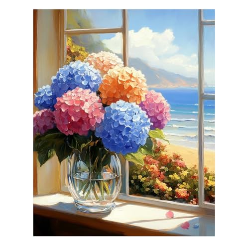 Reivworl Flowers Paint by Numbers Kit for Adults, Hydrangea Paint by Number for Adults, Adult Paint by Number Kits for Gifts and Home Wall Decor 16x20 Inch - color: 12-Flowers, size: Without Frame