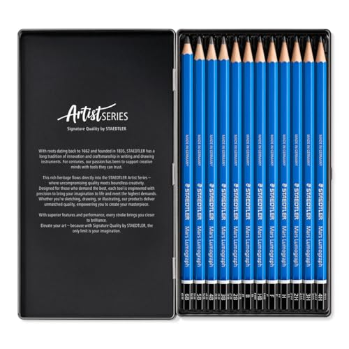 STAEDTLER Mars Lumograph Art Drawing Pencils (12-Pack) - Sustainable, Break-Resistant Graphite, Metal Case | Sustainable, Break-Resistant Graphite, Metal Case - style: Tin of 12