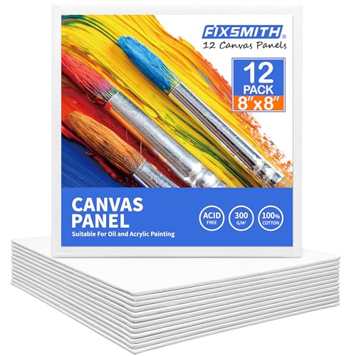 Canvas Boards for Painting 8x8 Inch, Super Value 12 Pack White Blank Canvas Panels, 100% Cotton Primed, Painting Art Supplies for Professionals, Hobby Painters, Students & Kids - size: 8"×8"