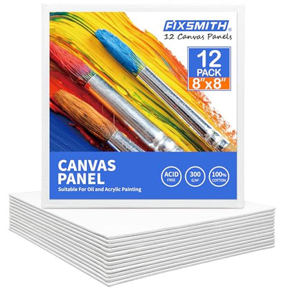 Canvas Boards for Painting 8x8 Inch, Super Value 12 Pack White Blank Canvas Panels, 100% Cotton Primed, Painting Art Supplies for Professionals, Hobby Painters, Students & Kids - size: 8"×8"
