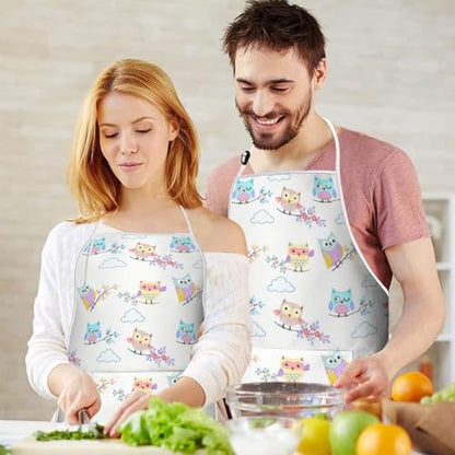 Apron with 2 Pockets,Kitchen Chef Artist Aprons for Cooking Gardening Baking Painting, Waterproof Apron 33" x 27" - color: Owl