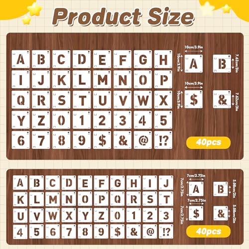 80Pcs Letter Stencils Reusable Letter Number Stencils for Painting,2,3Inch | Reusable Small Plastic Alphabet Number,Drawing Stencil,on Wood,Fabric,Wall, Rock,Art Project Chalkboard - size: 2,3Inch