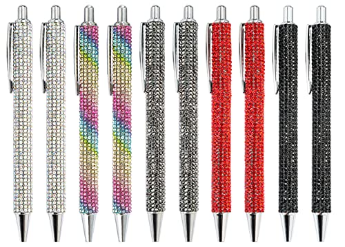 Gullor Click Ballpoint Pens, Diamond-encrusted Ball Pens, Black Ink Medium Point 1mm, for Office Supplies Gift Wedding Birthday - color: Color Set 2, style: 10 Pieces