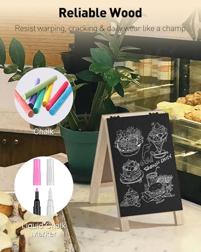 Uniclife 2 Pack A Frame Small Chalkboard Signs, 4.8 x 8.3 Inch | Double-Sided Tabletop Chalkboard Easels with Chalk Markers, Erasable Wooden Chalk Board Signs, Message Boards, Menu Boards - size: 2 Pack