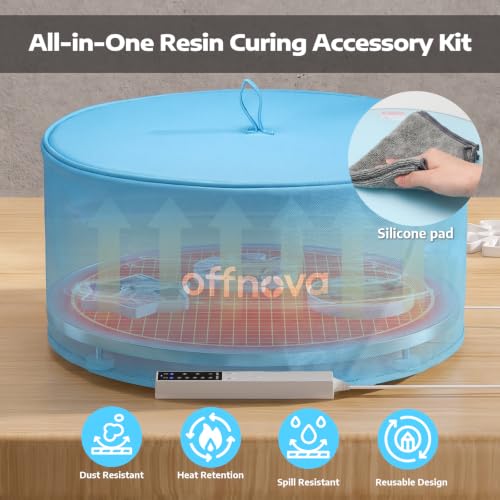OFFNOVA 16" Large Round Resin Heating Mat & Leveling Table, 2-in-1 Epoxy Resin Tools, Resin Curing Machine for Resin Molds, Undeformed Resin Dryer with Smart Timer & Temperature Control, Silicone Mat - size: 16" Resin Curing Kit