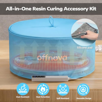OFFNOVA 16" Large Round Resin Heating Mat & Leveling Table, 2-in-1 Epoxy Resin Tools, Resin Curing Machine for Resin Molds, Undeformed Resin Dryer with Smart Timer & Temperature Control, Silicone Mat - size: 16" Resin Curing Kit