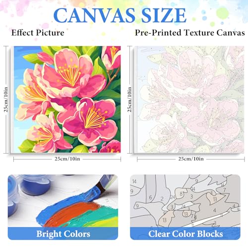 PRASIO 4 Pack Paint by Numbers Kit for Adults Framed Canvas with Wooden Easel, Flowers Easy Paint by Number Kits with Frame, Acrylic Watercolor Adult Paint by Number Kits on Canvas Framed 10x10 Inch - color: OP-4P-F-Flowers-2525