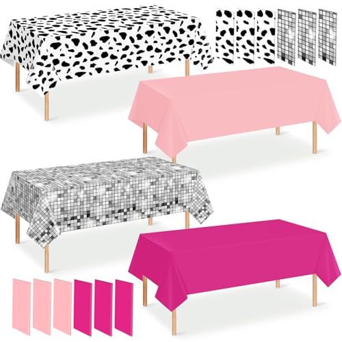 12 Pack Disco Cowgirl Tablecloth Party Decorations, Pink Cow Print Disposable Table Cover, Rectangle Table Cloth for Pink Cowgirl Birthday Disco Bachelorette Party Supplies Decorations, 54 x 108 Inch - color: Cowgirl Pink