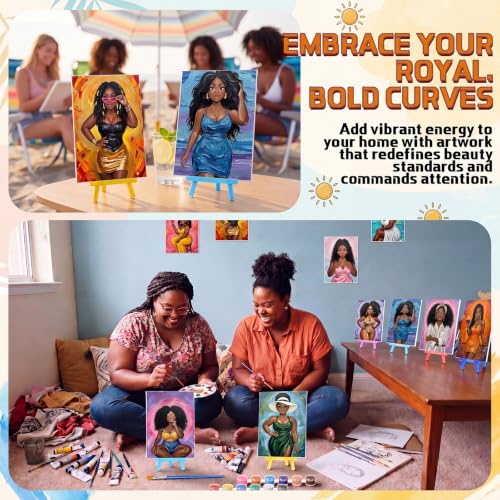 Blosssound 10 Set Pre Printed Canvas Pre Drawn Canvas Painting with Easel Kits 5" x 7" Outline Painting Panels for Beginners, DIY Craft Project, Party Favor, Home Decors(Curvy Goddesses) - style: Curvy Goddesses