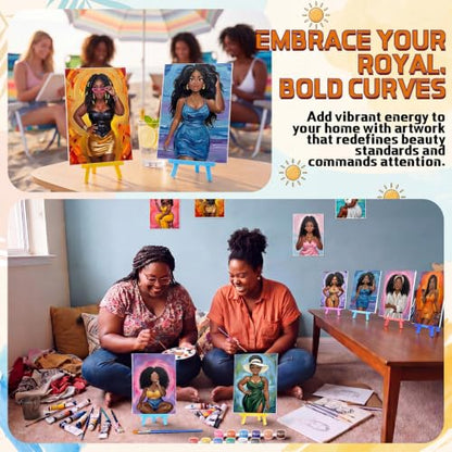 Blosssound 10 Set Pre Printed Canvas Pre Drawn Canvas Painting with Easel Kits 5" x 7" Outline Painting Panels for Beginners, DIY Craft Project, Party Favor, Home Decors(Curvy Goddesses) - style: Curvy Goddesses