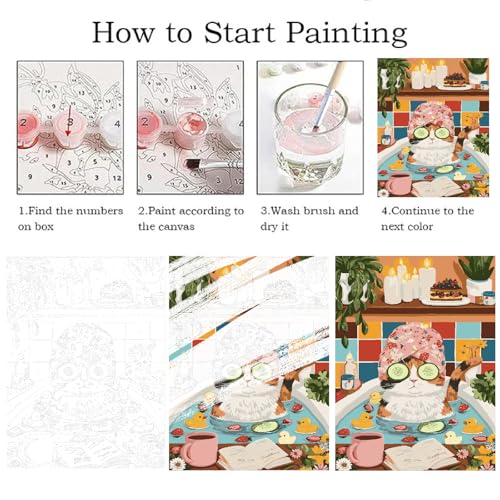 ZRIZQ Paint by Numbers Kit for Adults Beginner Animal,Cat Bathroom,16x20 | Full set with wooden brushes,rolled canvas,rich paints.Calming activity.Beginner friendly.Just open and paint. - color: 16"X20"Rolled Canvas(Frameless)-Cat 16