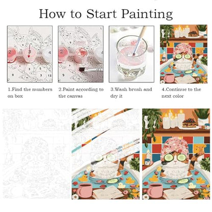 ZRIZQ Paint by Numbers Kit for Adults Beginner Animal,Cat Bathroom,16x20 | Full set with wooden brushes,rolled canvas,rich paints.Calming activity.Beginner friendly.Just open and paint. - color: 16"X20"Rolled Canvas(Frameless)-Cat 16