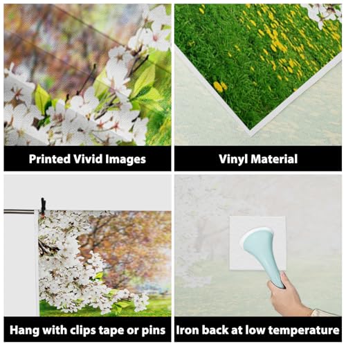 AOFOTO 6x6ft Spring Scenic Backdrop Sweet Flowers Photography Background Meadow Floral Blossoms Garden Florets Grassland Park Trees Kid Baby Portrait Photo Shoot Studio Props Video Wallpaper Drape - size: 6x6ft