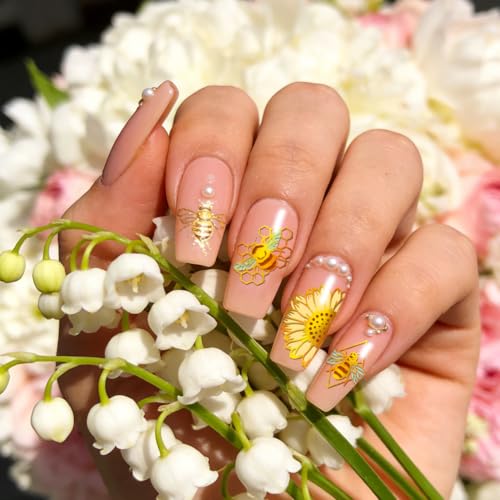 PH PandaHall 3pcs Bees Nail Stamping Plates Rabbit Honeybee Nail Art Templates Honeycomb Sunflower Nails Art Stencils Honey Pot Nails Design Stamp for Women Spring Easter Manicures Salon DIY Printing - style: Bees