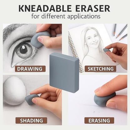 Kneaded Erasers, 24 Pack – Grey, Moldable & Kneadable Art Erasers for Drawing, Sketching, & Artist Use, Perfect for Artists, Drawings, & Crafting - color: Grey