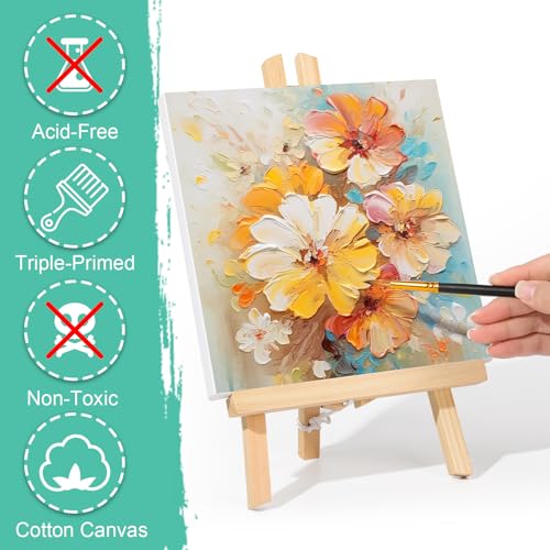 ESRICH Stretched Canvas for Painting, 16 Pack 8x8 Square Canvases for Painting Primed Acid-Free Blank Canvases,Painting Canvas for Beginners, Artists for Oil,Acrylic Paint, Pouring Painting. - size: 8x8in-16P