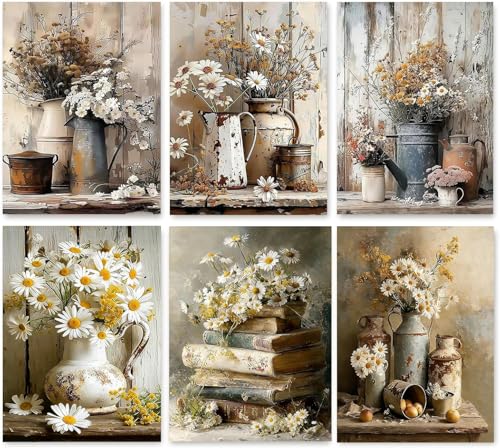 Square Diamond Art Kits for Adults Cute Diamond Painting Kit for Beginner | 6 Pack Farmhouse Daisy 5D DIY Square Diamond Dots Full Drill Crafts for Gem Art Dot Art for Adults Home WallDecor 12x16 inch - color: DP03247, size: Square diamond painting
