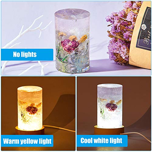 Honoson 3 Pieces Light Resin Silicone Mold Set, Includes 1 Resin Mold and 2 USB Powered Wooden Lighted Base Stands for DIY Table Candle Desktop Lamp Ornaments(2 x 3.5 Inches,Column) - size: 2 x 3.5 Inches, style: Cylinder