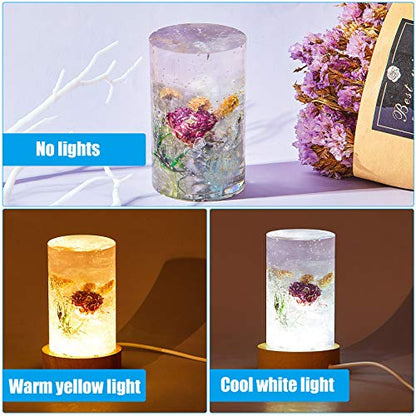 Honoson 3 Pieces Light Resin Silicone Mold Set, Includes 1 Resin Mold and 2 USB Powered Wooden Lighted Base Stands for DIY Table Candle Desktop Lamp Ornaments(2 x 3.5 Inches,Column) - size: 2 x 3.5 Inches, style: Cylinder