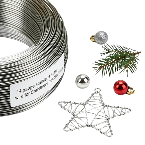 14 Gauge 304 Stainless Steel Wire 1.6mm Dia,65 Ft | Rust Proof,Light Duty For Garden Trellis,Plant Hangers,Bonsai,Sculpture,DIY Crafts,Outdoor Repair,Pliers Recommended