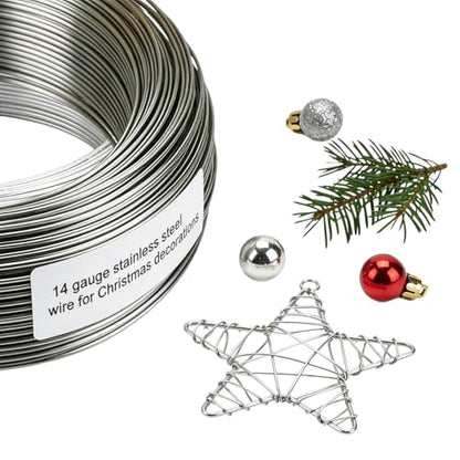14 Gauge 304 Stainless Steel Wire 1.6mm Dia,65 Ft | Rust Proof,Light Duty For Garden Trellis,Plant Hangers,Bonsai,Sculpture,DIY Crafts,Outdoor Repair,Pliers Recommended