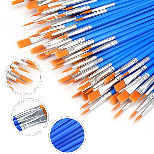 AROIC Paint Brushes Set,110 Pcs Flat & Fine Nylon Acrylic Brushes Bulk - color: Blue, size: 55 Flat + 55 Fine