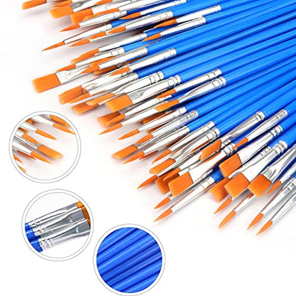AROIC Paint Brushes Set,110 Pcs Flat & Fine Nylon Acrylic Brushes Bulk - color: Blue, size: 55 Flat + 55 Fine